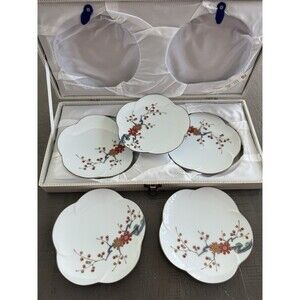 VTG Japanese Fukagawa Arita Porcelain Plate Case Set of 5 Plates In Original Box